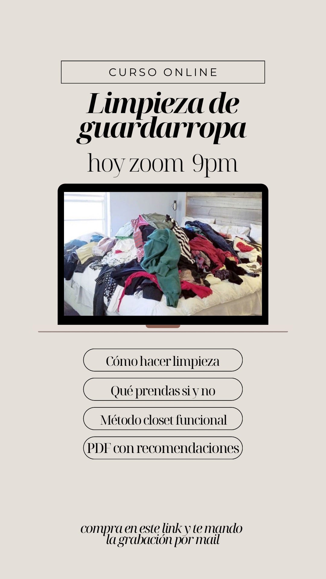 Zoom en vivo limpieza de guardarropa