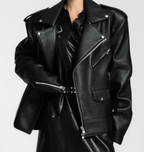OVERSIZED CHUNKY ZIPPED VEGAN LEATHER BIKER JACKET